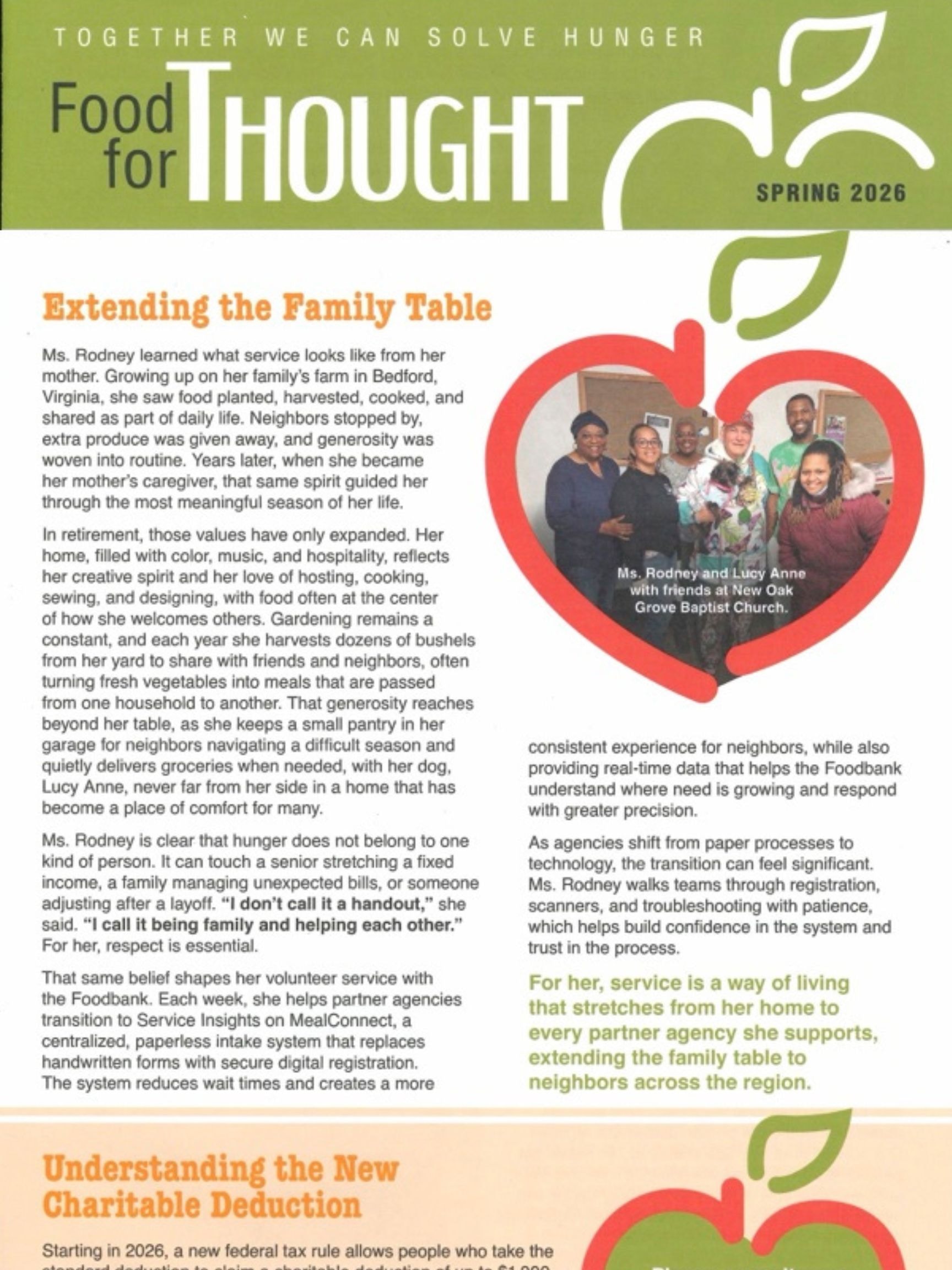 Food for Thought Spring 2026 article featuring Changing Lives 365 and Ms. Rodney